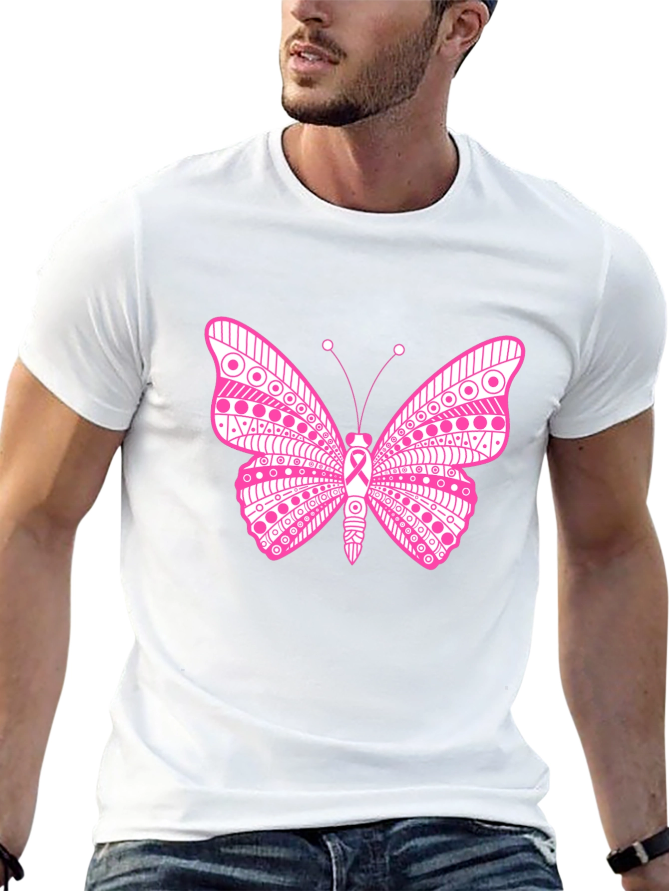 Pink Butterfly Graphic T-Shirt Breast Cancer Awareness