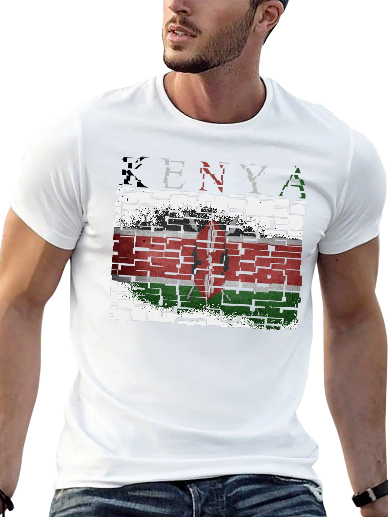 Kenya Flag T-Shirt - Distressed Brick Design