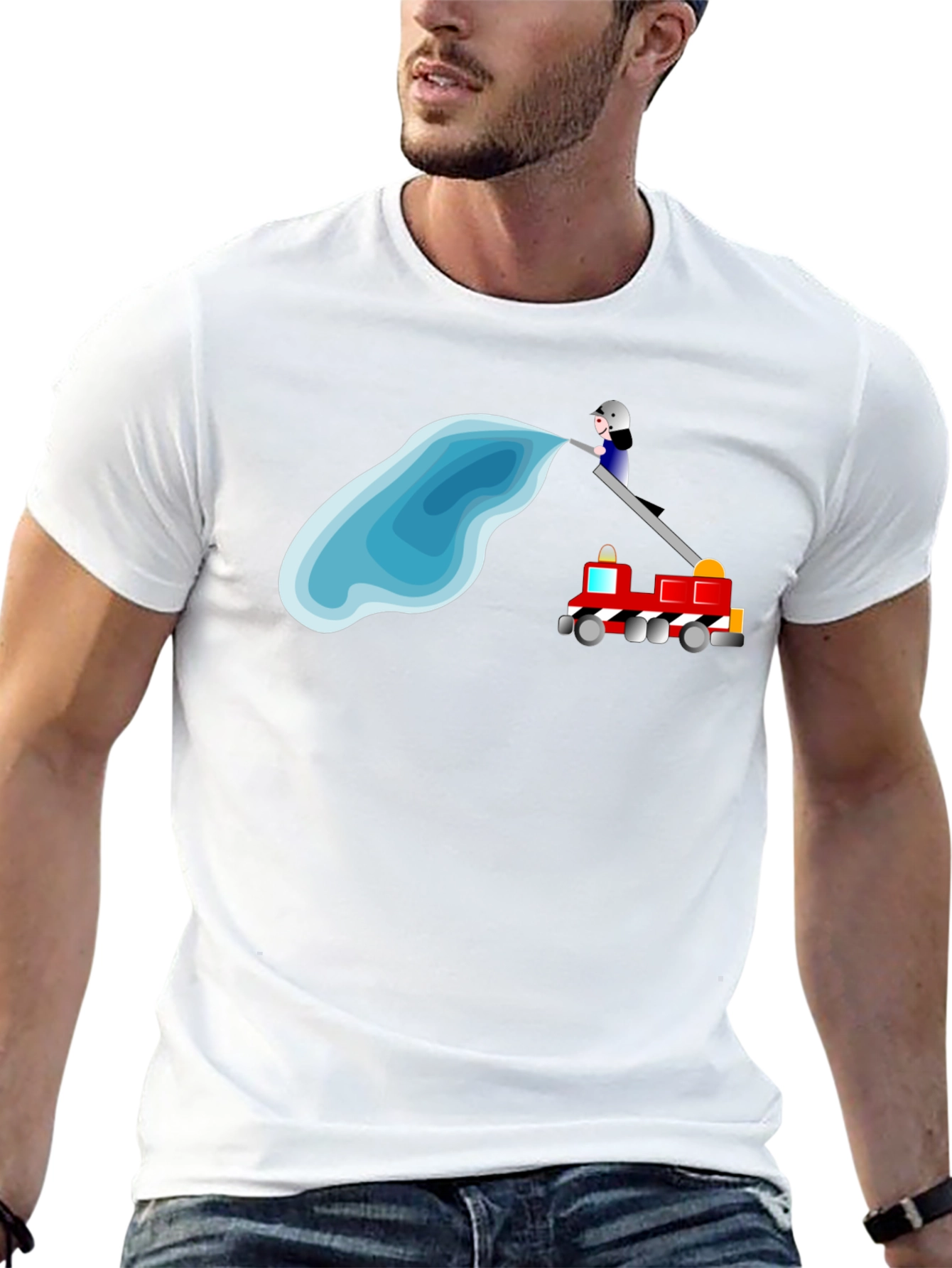 Firefighter Cartoon Black T-Shirt