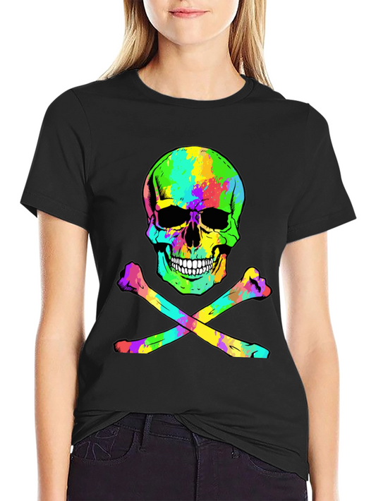 Colorful Skull & Crossbones Black T-Shirt