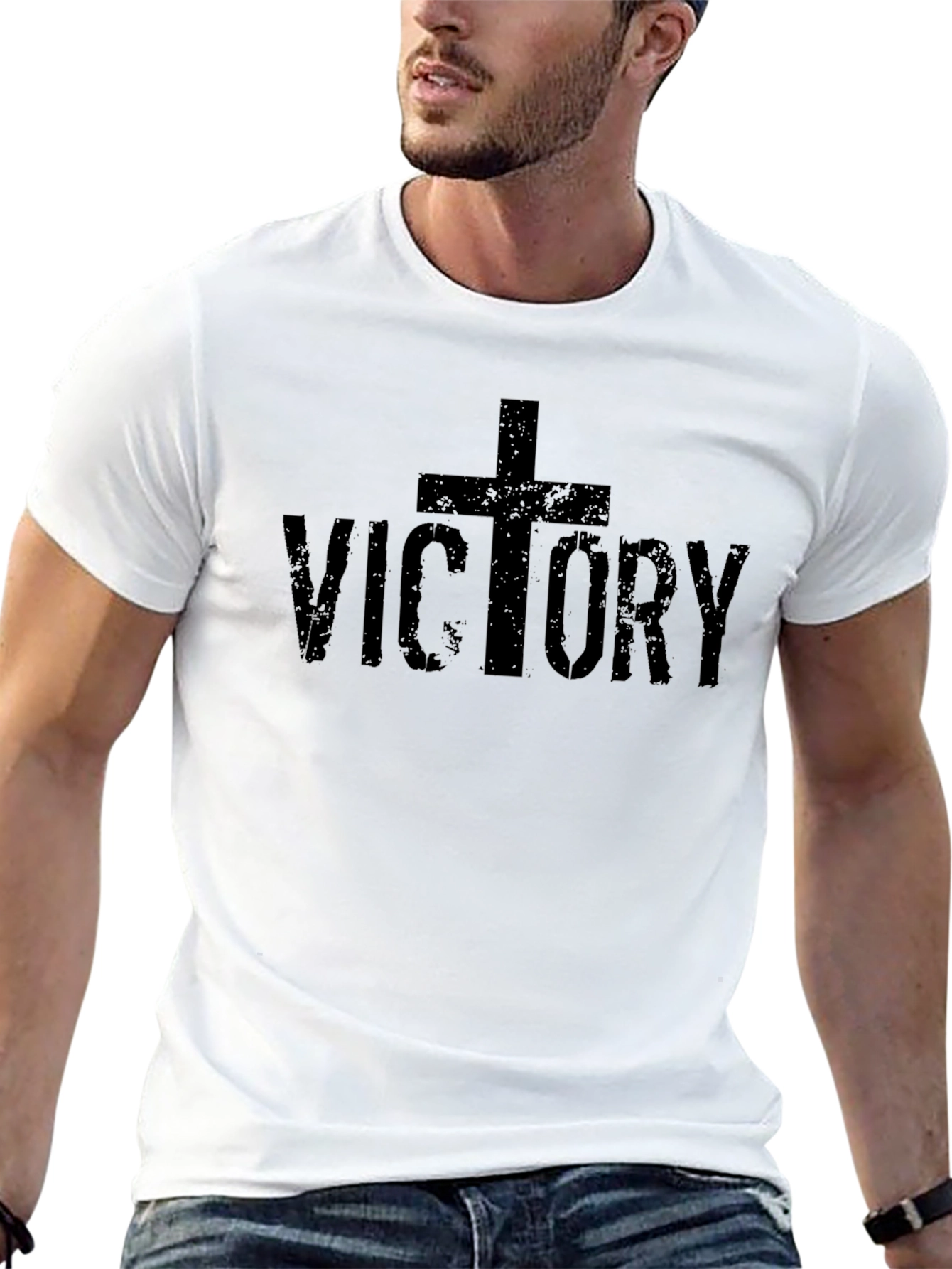 Victory Cross Graphic T-Shirt Mens Christian Tee