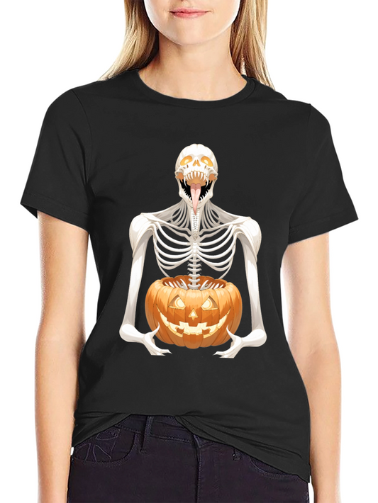 Halloween Skeleton Pumpkin Graphic Tee