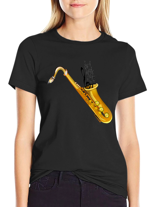 Saxophone Graphic Tee - Black Cotton T-Shirt