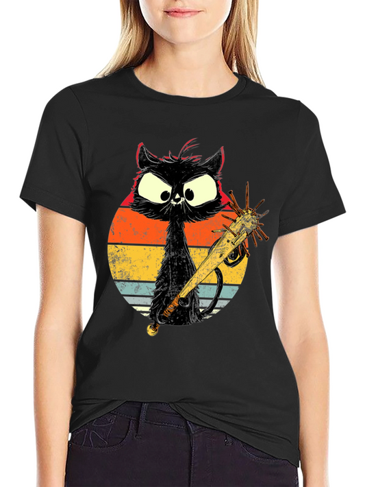 Retro Cat with Baseball Bat Graphic T-Shirt