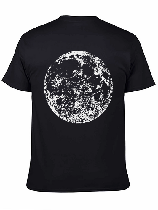 Lunar Graphic Tee - Black Cotton Moon Print Shirt