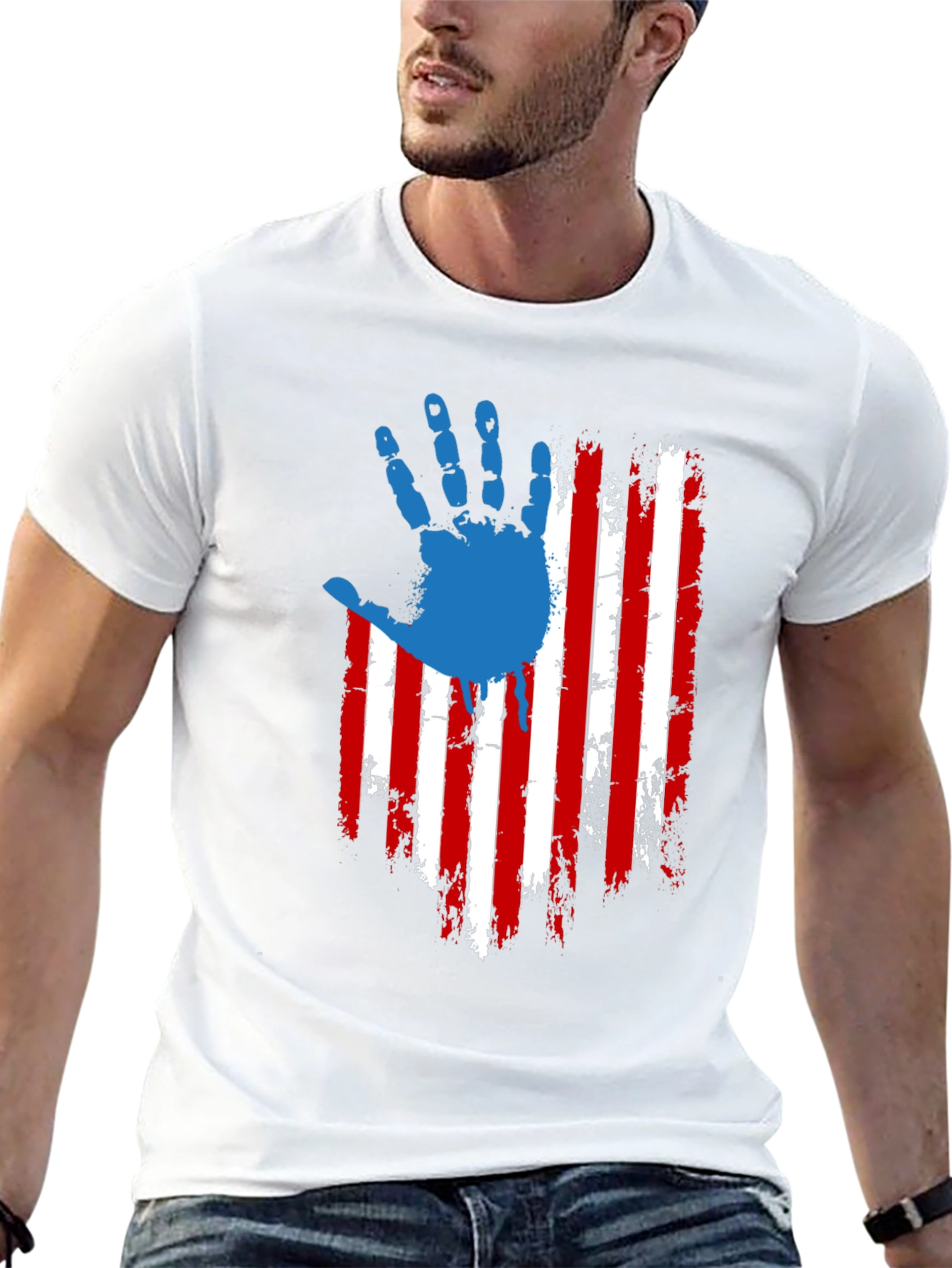 Patriotic USA Flag Handprint Graphic T-Shirt