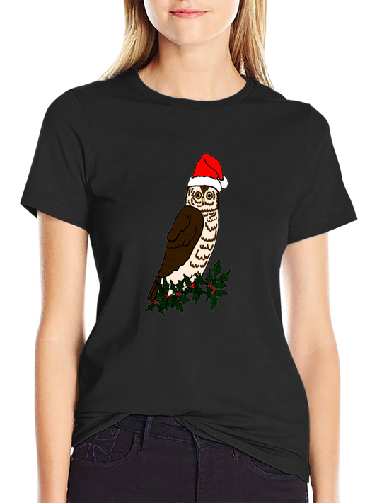 Festive Owl Graphic Tee - Holiday Cheer