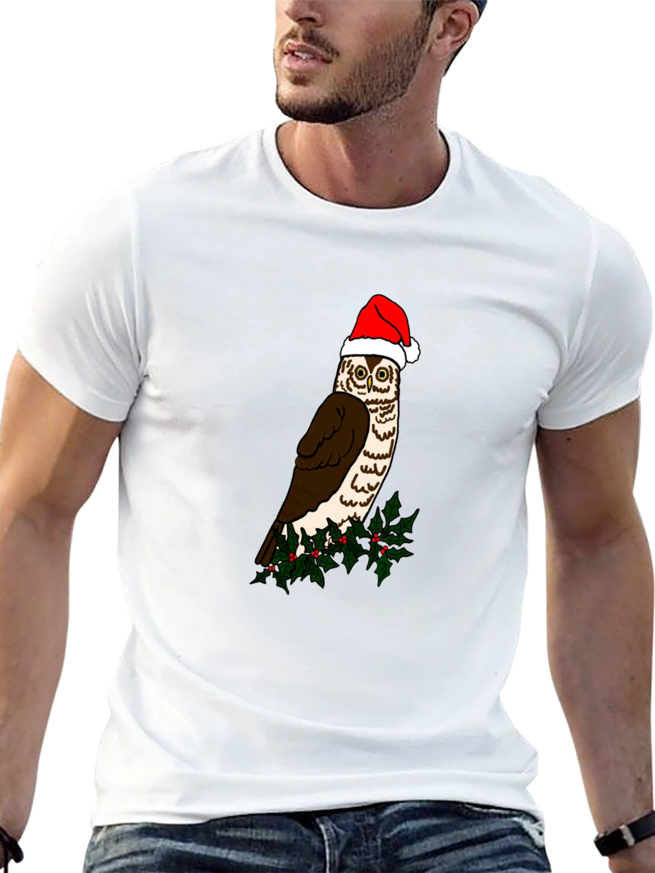 Festive Owl Graphic Tee - Holiday Cheer