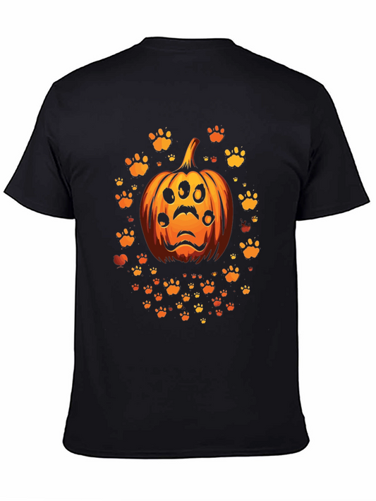Halloween Pumpkin Paw Print Mens T-Shirt