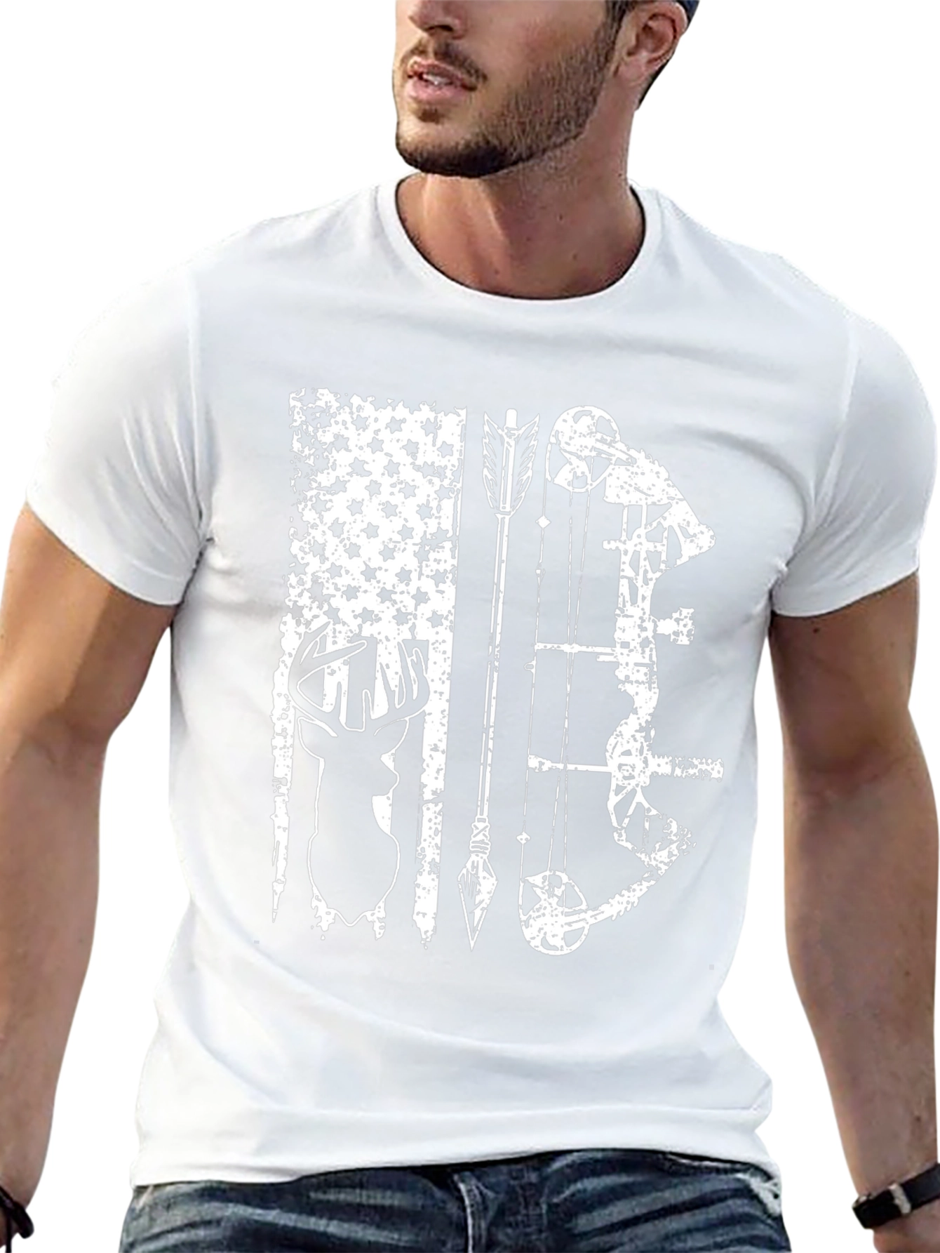 Hunting Bow Arrow Deer Black T-Shirt