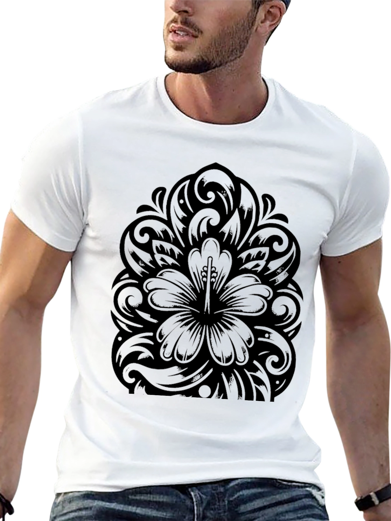 Hibiscus Floral Graphic Print Black T-Shirt