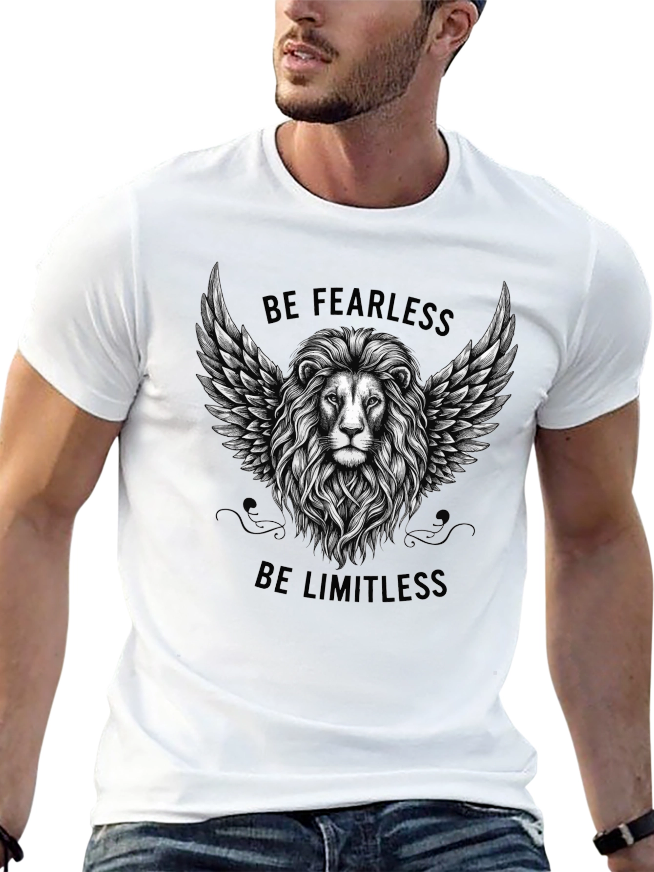 Fearless Limitless Lion Graphic Tee - Black Cotton T-Shirt