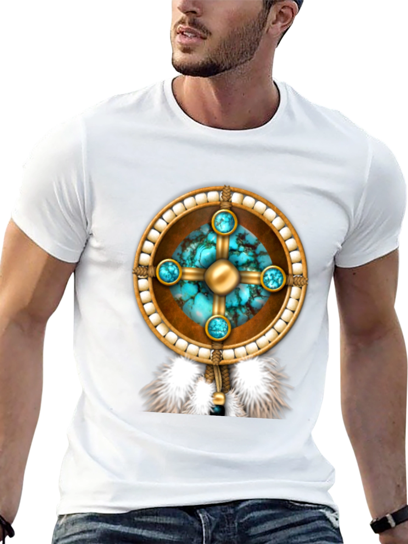 Native American Inspired Tee - Turquoise Stone Design
