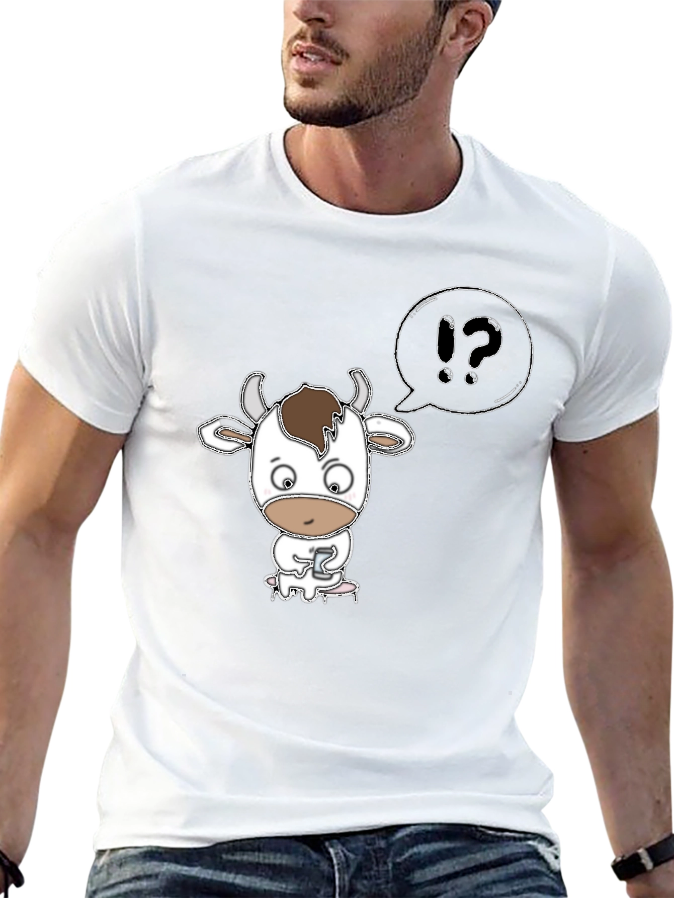 Cow Cartoon T-Shirt: What? Black Tee