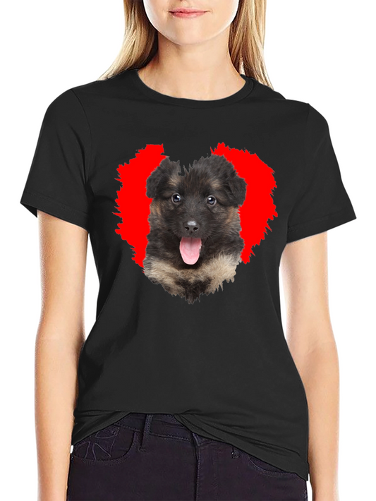 Dog Lover Black T-Shirt with Puppy Heart Graphic