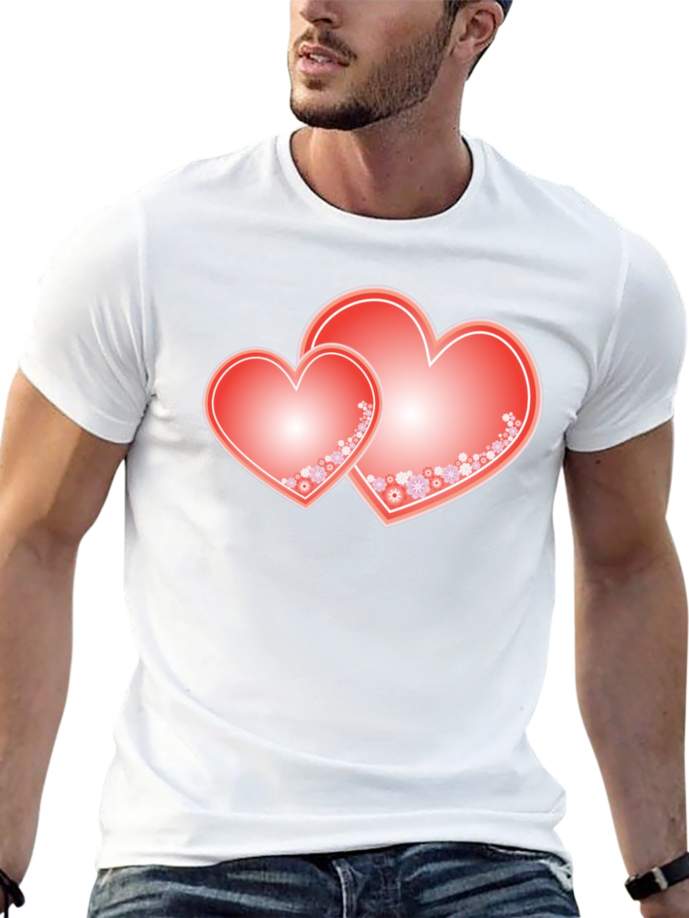 Romantic Hearts Graphic Tee - Black Cotton Blend Shirt