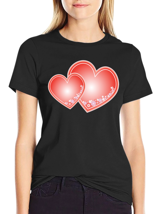 Romantic Hearts Graphic Tee - Black Cotton Blend Shirt