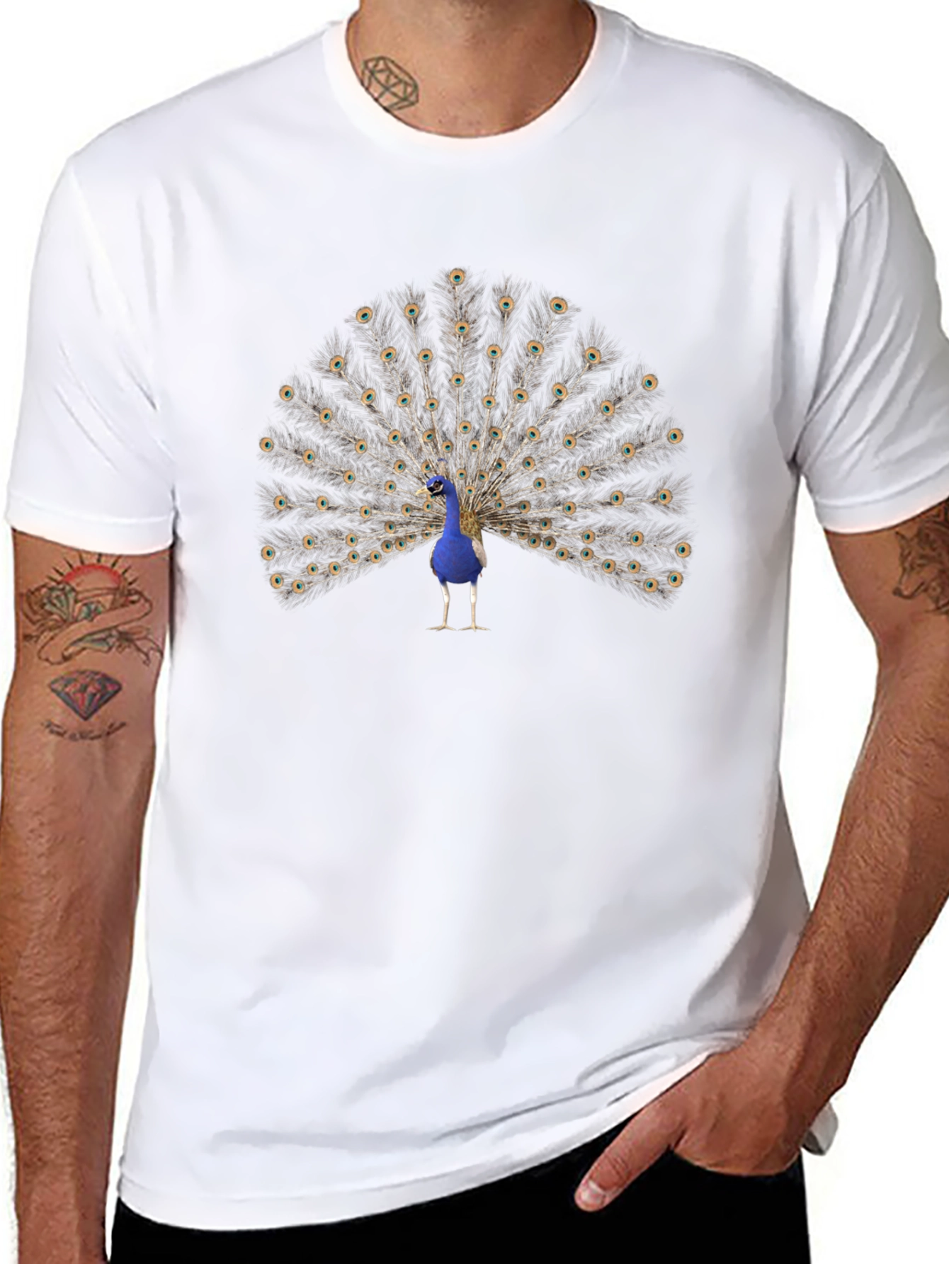 Peacock Graphic Tee - Mens Black Cotton T-Shirt
