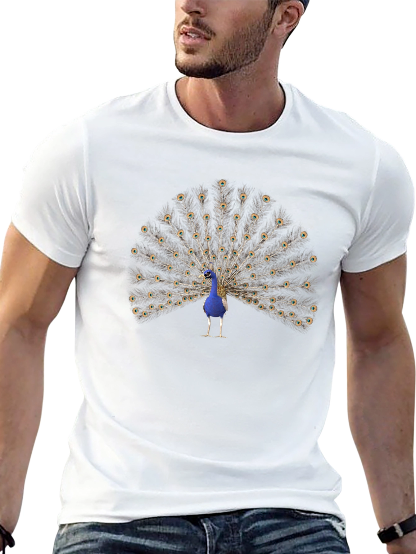 Peacock Graphic Tee - Mens Black Cotton T-Shirt