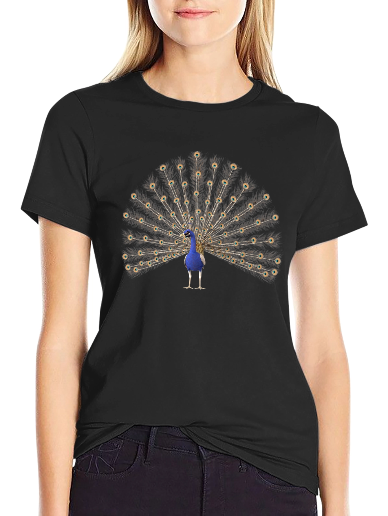 Peacock Graphic Tee - Mens Black Cotton T-Shirt