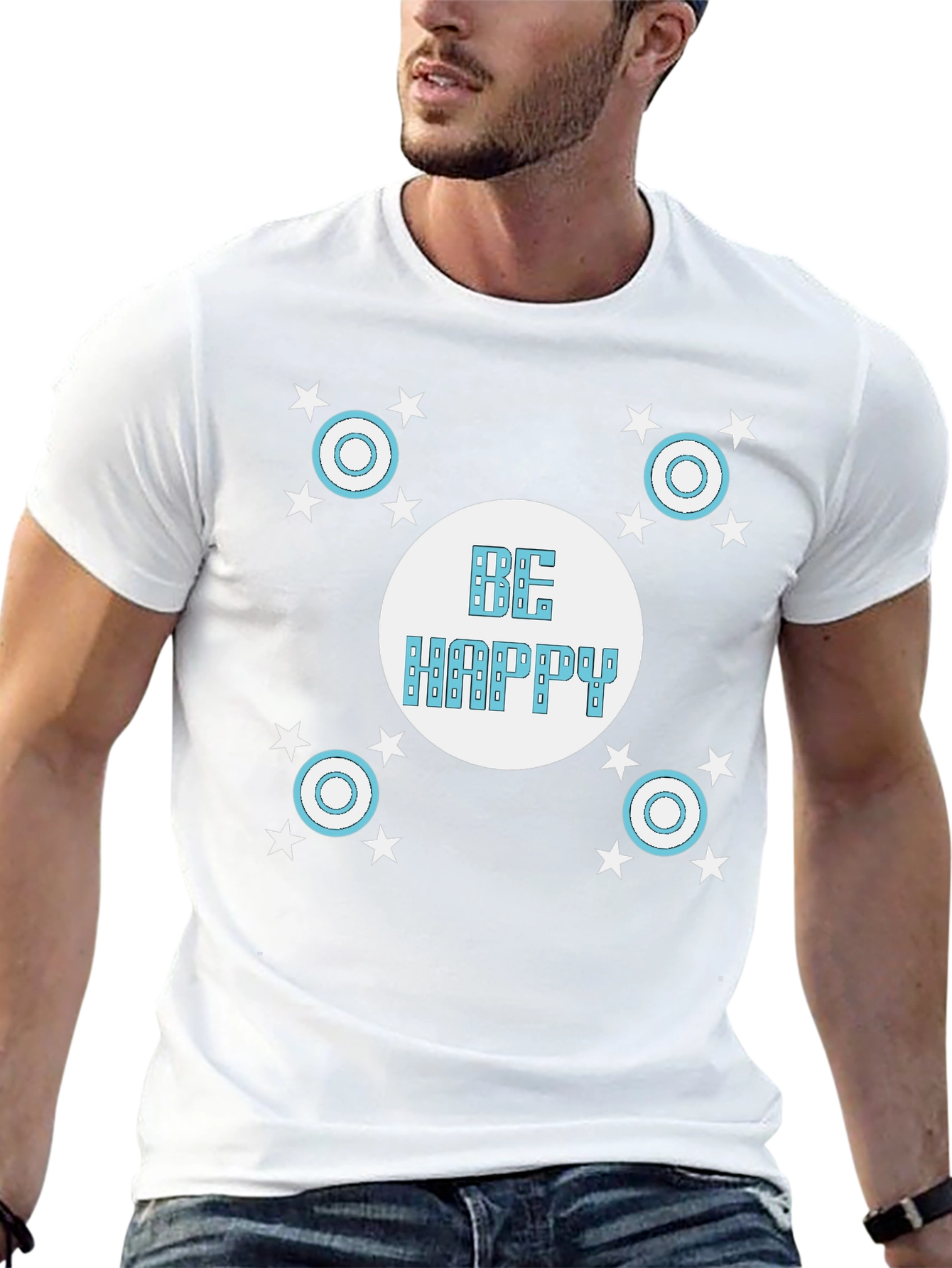 Be Happy Black Graphic T-Shirt