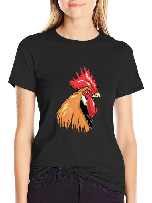 Rooster Graphic Tee - Bold Black Cotton T-Shirt