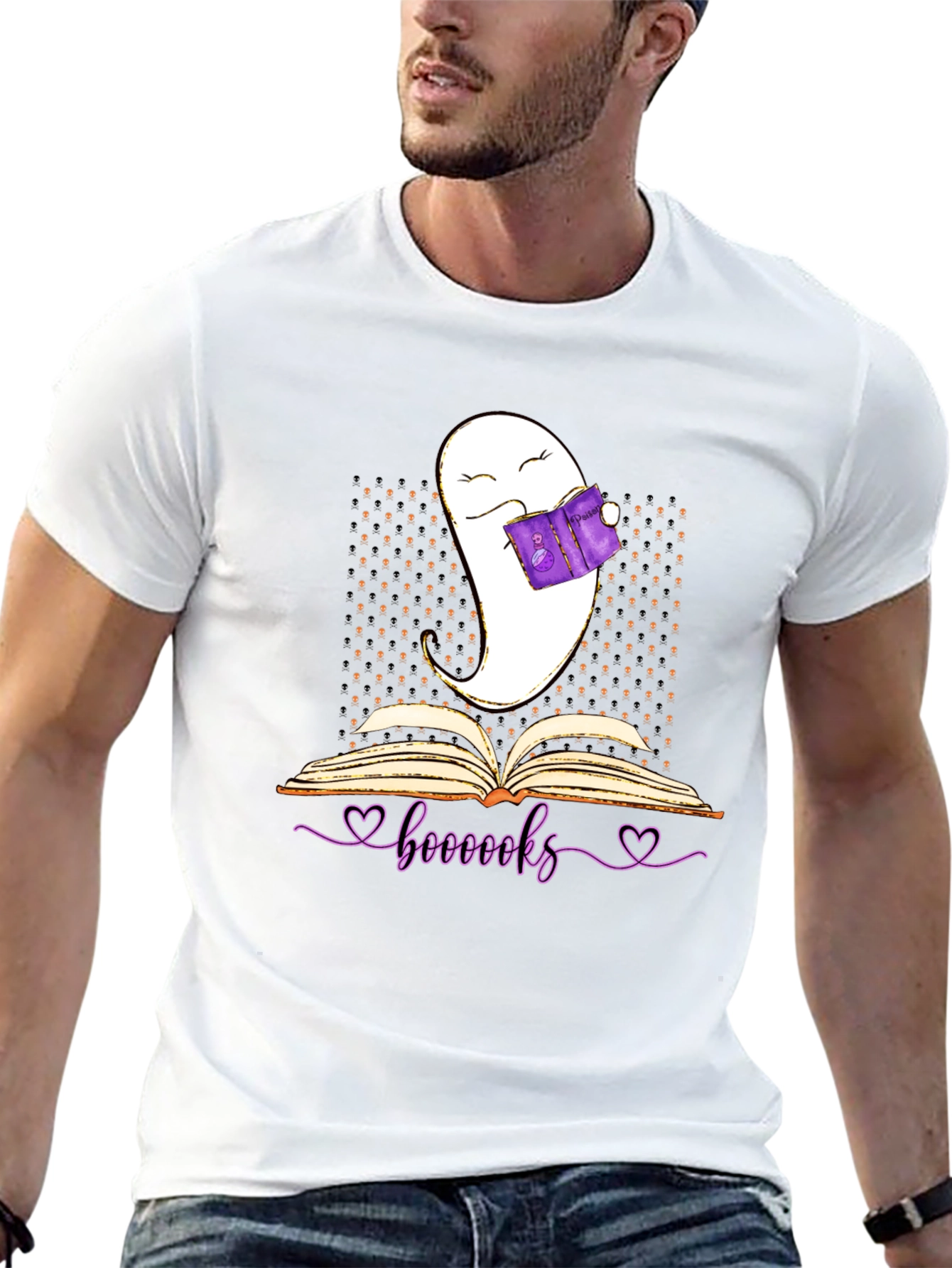 Booooks Ghost Reading T-Shirt Halloween Book Lover Tee