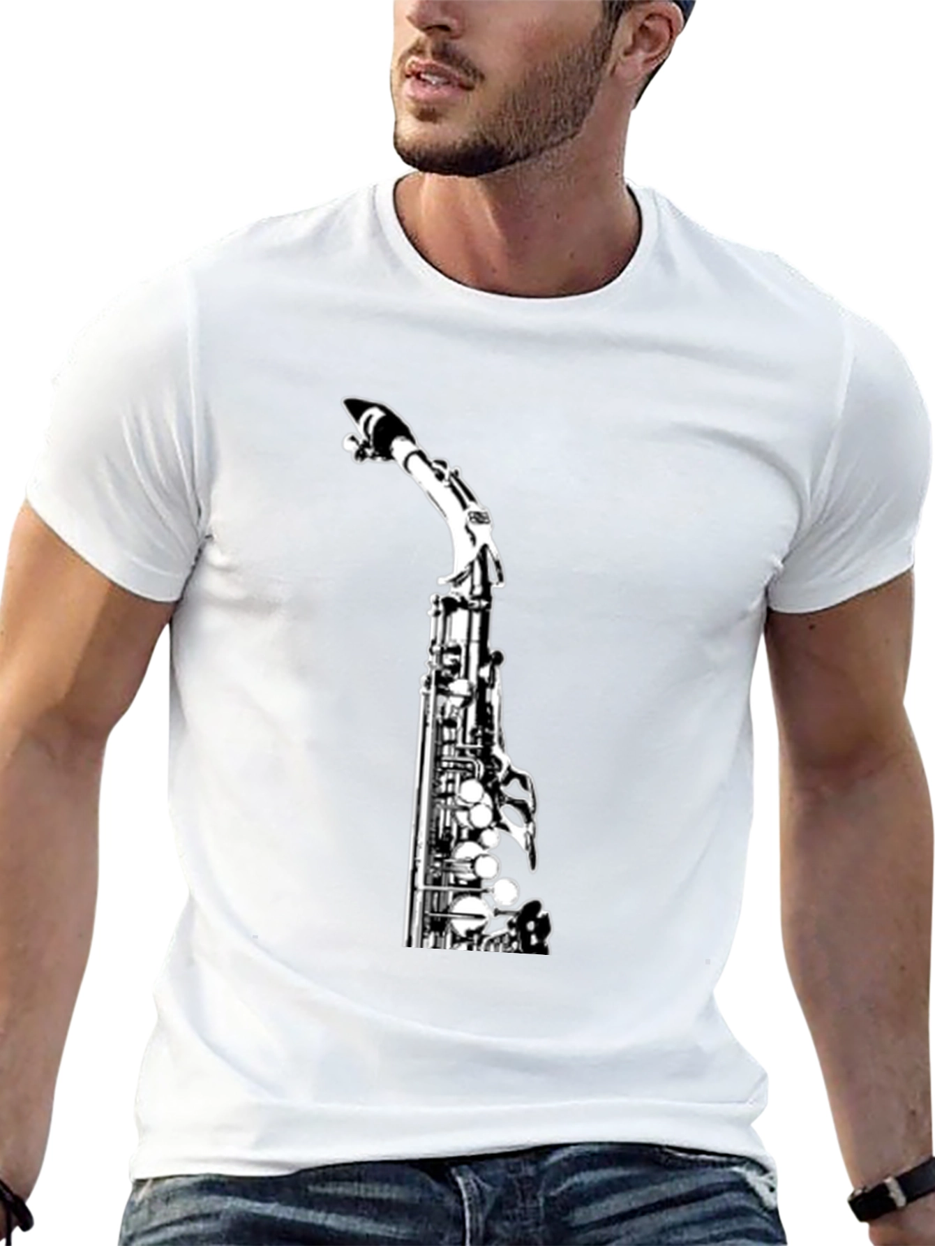 Saxophone Graphic Print Black Tee