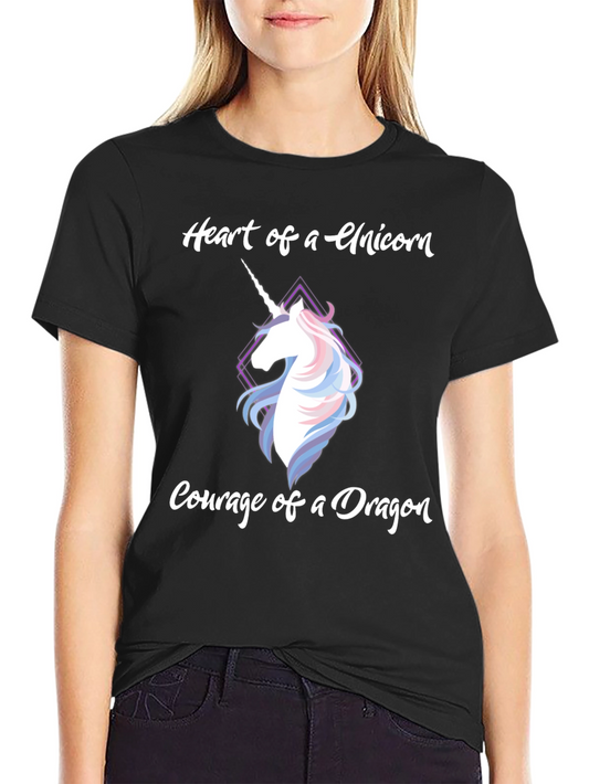 Heart of Unicorn Courage of Dragon Black T-Shirt