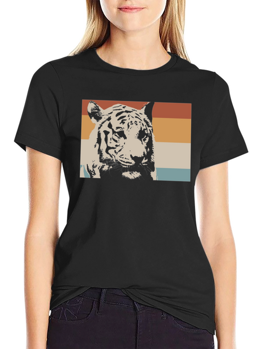 Retro Tiger Graphic Tee - Black Cotton T-Shirt