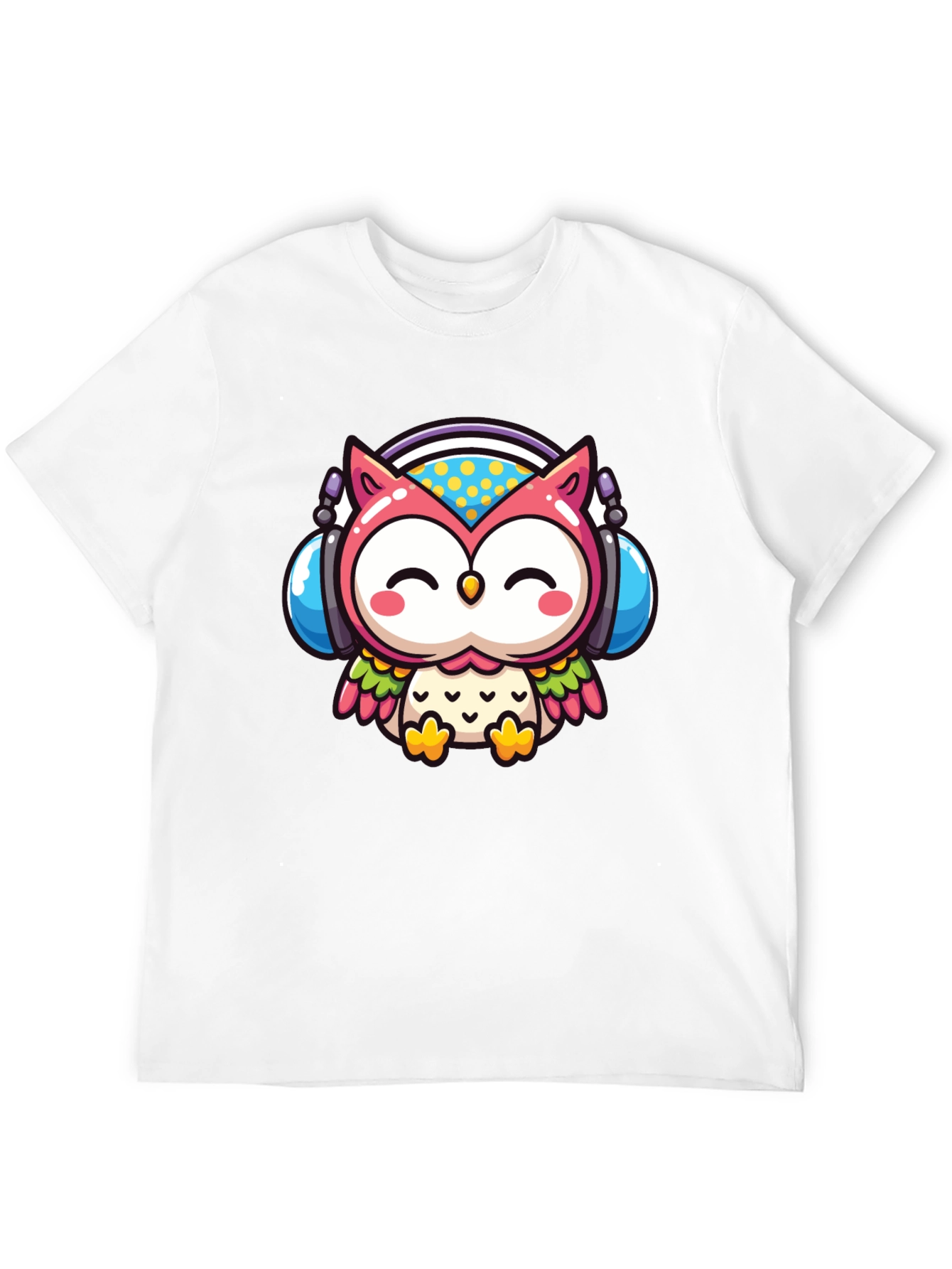 Cute Owl DJ Graphic Tee - Black Cotton T-Shirt