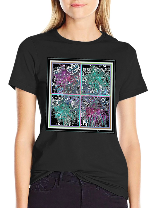 Abstract Grid Graphic Tee - Stylish Black Cotton T-Shirt