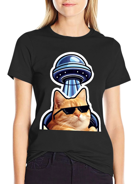 Cool Cat UFO T-Shirt - Black Cotton Tee