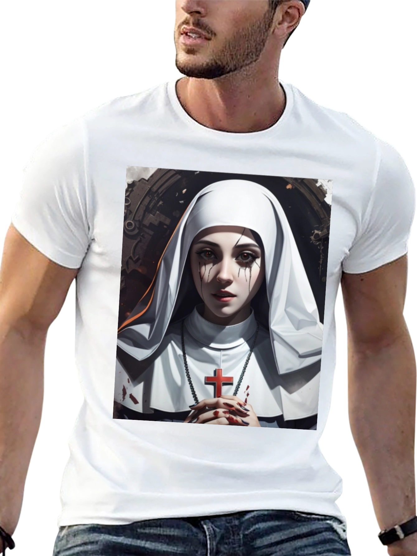 Nun Graphic T-Shirt - Edgy Religious Art Tee