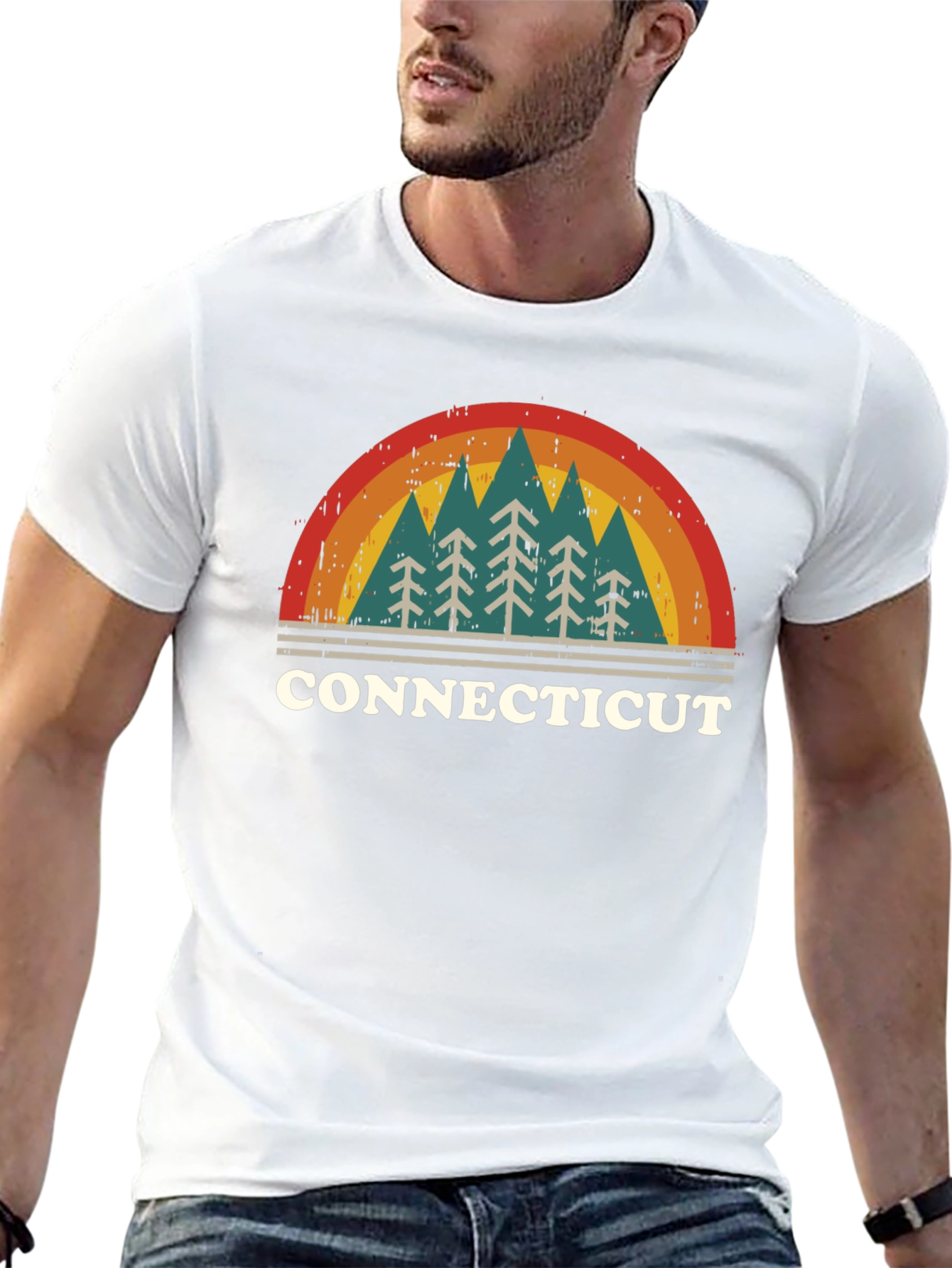 Retro Connecticut Trees Black T-Shirt