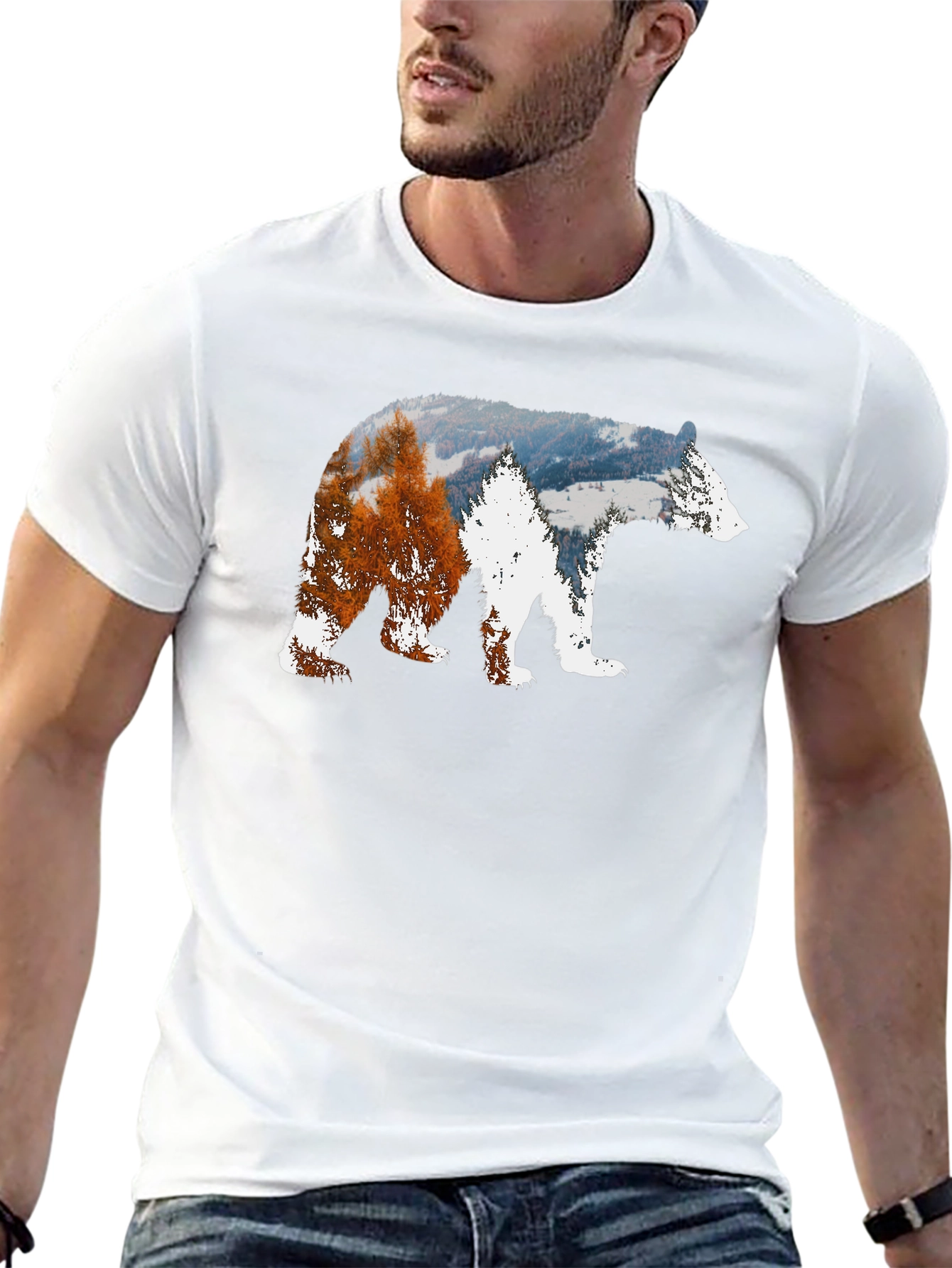Bear Silhouette Nature Scene Graphic Tee