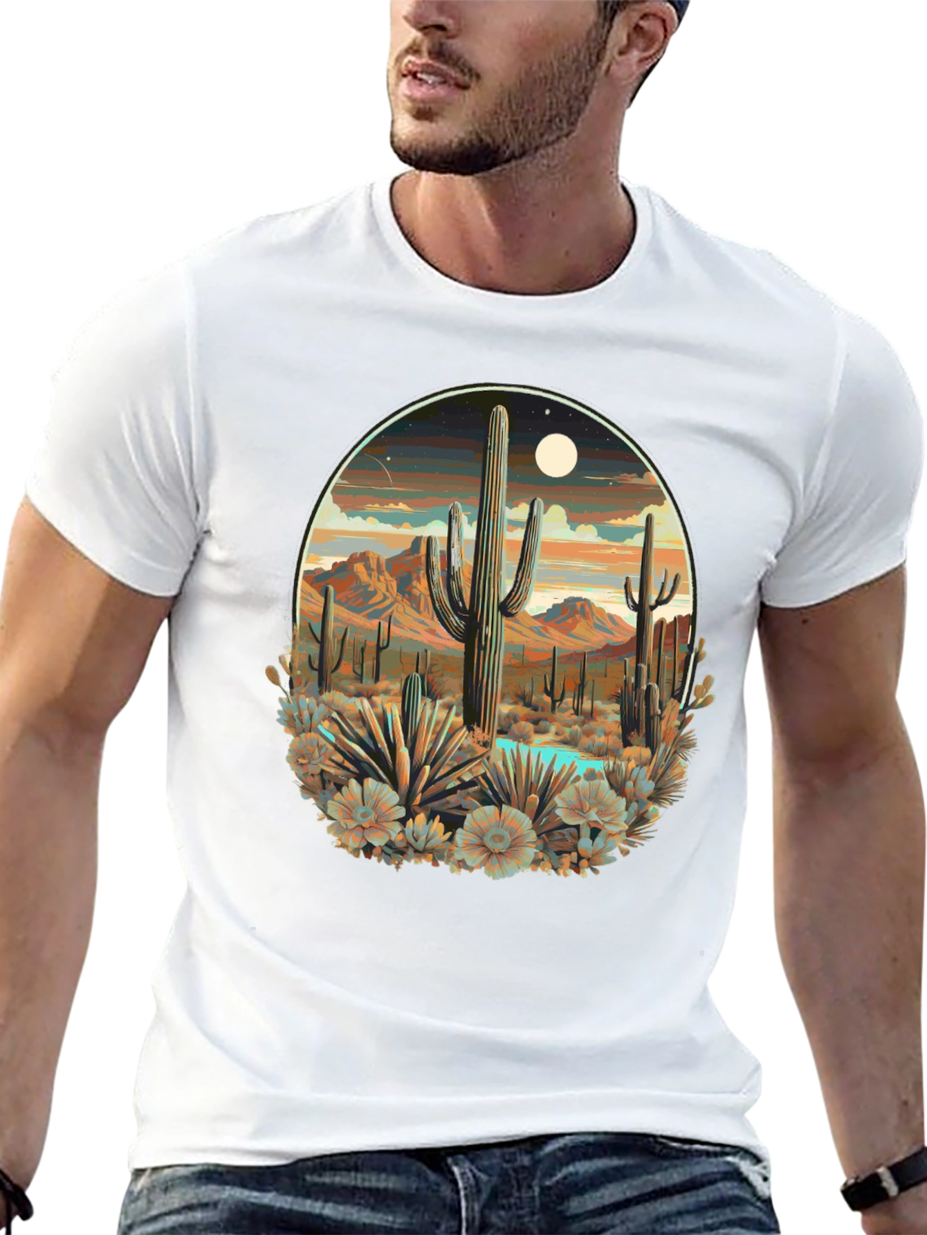 Desert Cactus Scene Graphic T-Shirt