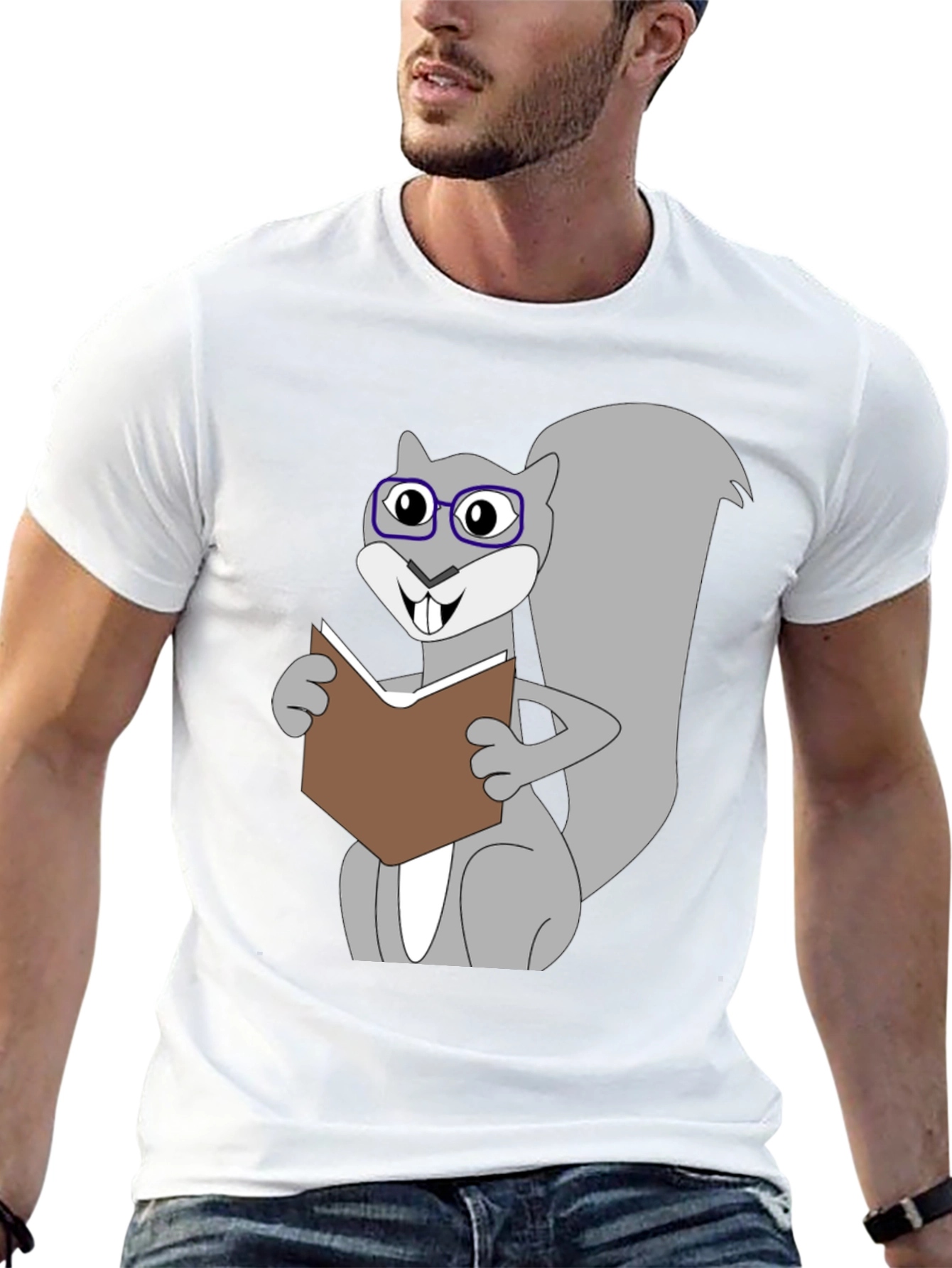 Funny Squirrel Reading Book Graphic T-Shirt