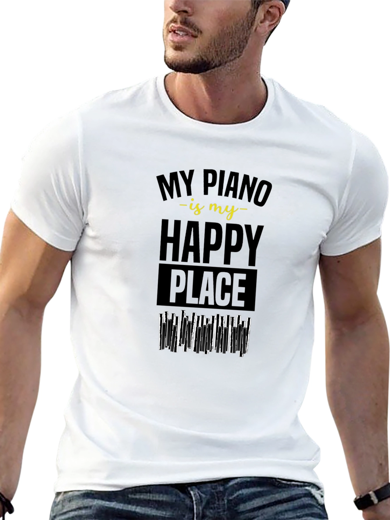 Piano is My Happy Place Black T-Shirt