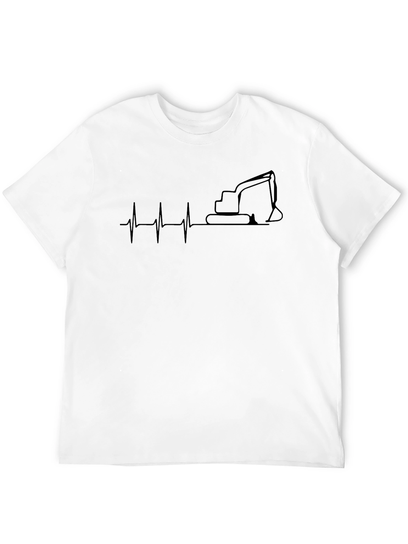 Excavator Heartbeat Black T-Shirt - Construction Lover Tee
