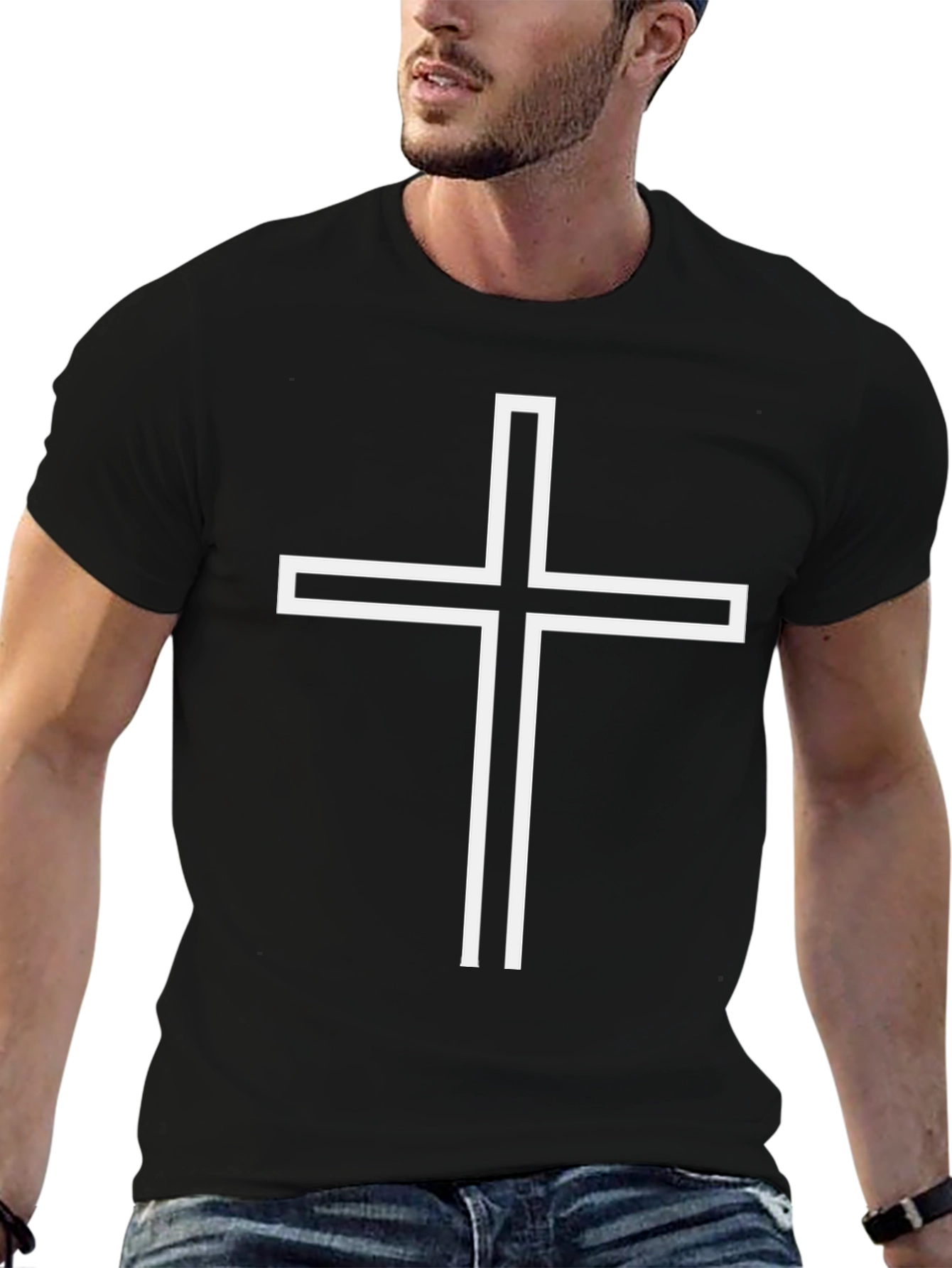 Minimalist Cross Graphic Tee - Classic Black
