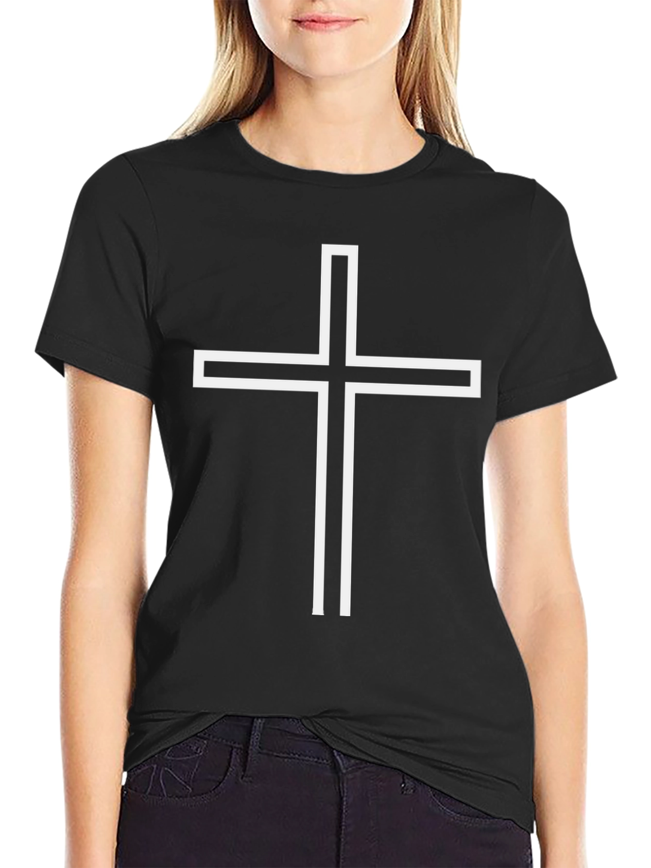 Minimalist Cross Graphic Tee - Classic Black