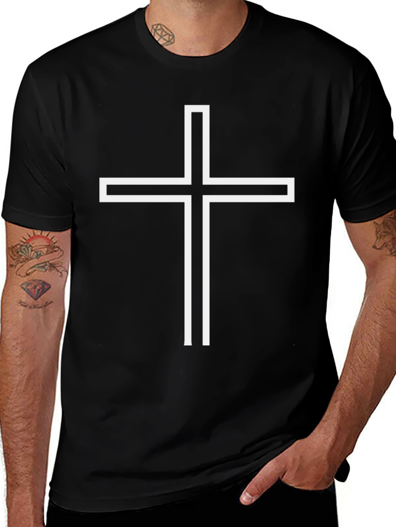 Minimalist Cross Graphic Tee - Classic Black
