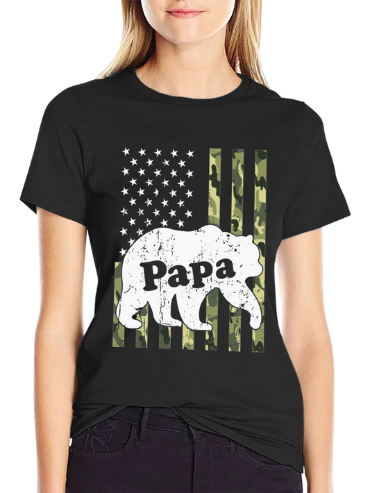 Papa Bear Camo American Flag Graphic T-Shirt