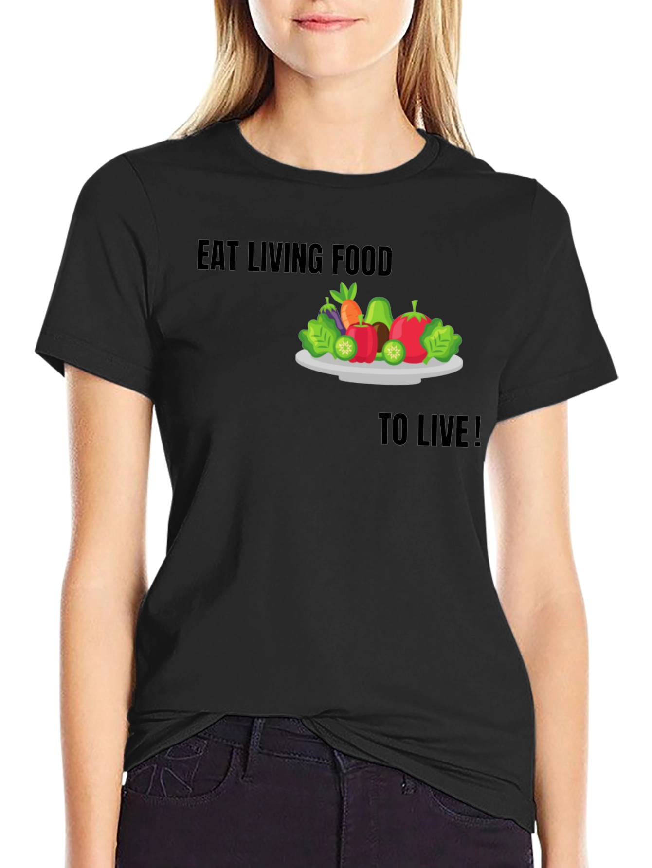 Eat Living Food Black Graphic T-Shirt