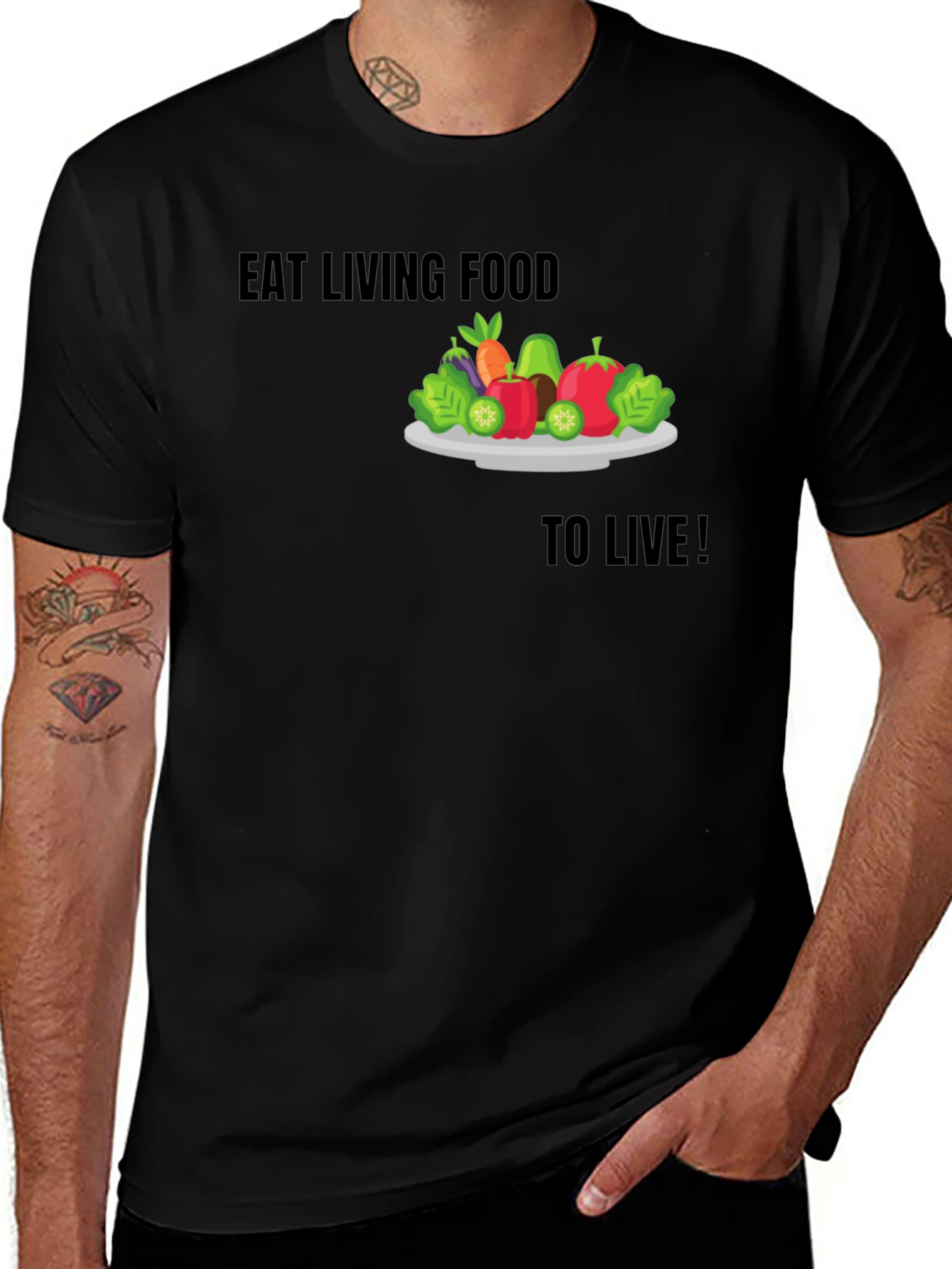 Eat Living Food Black Graphic T-Shirt