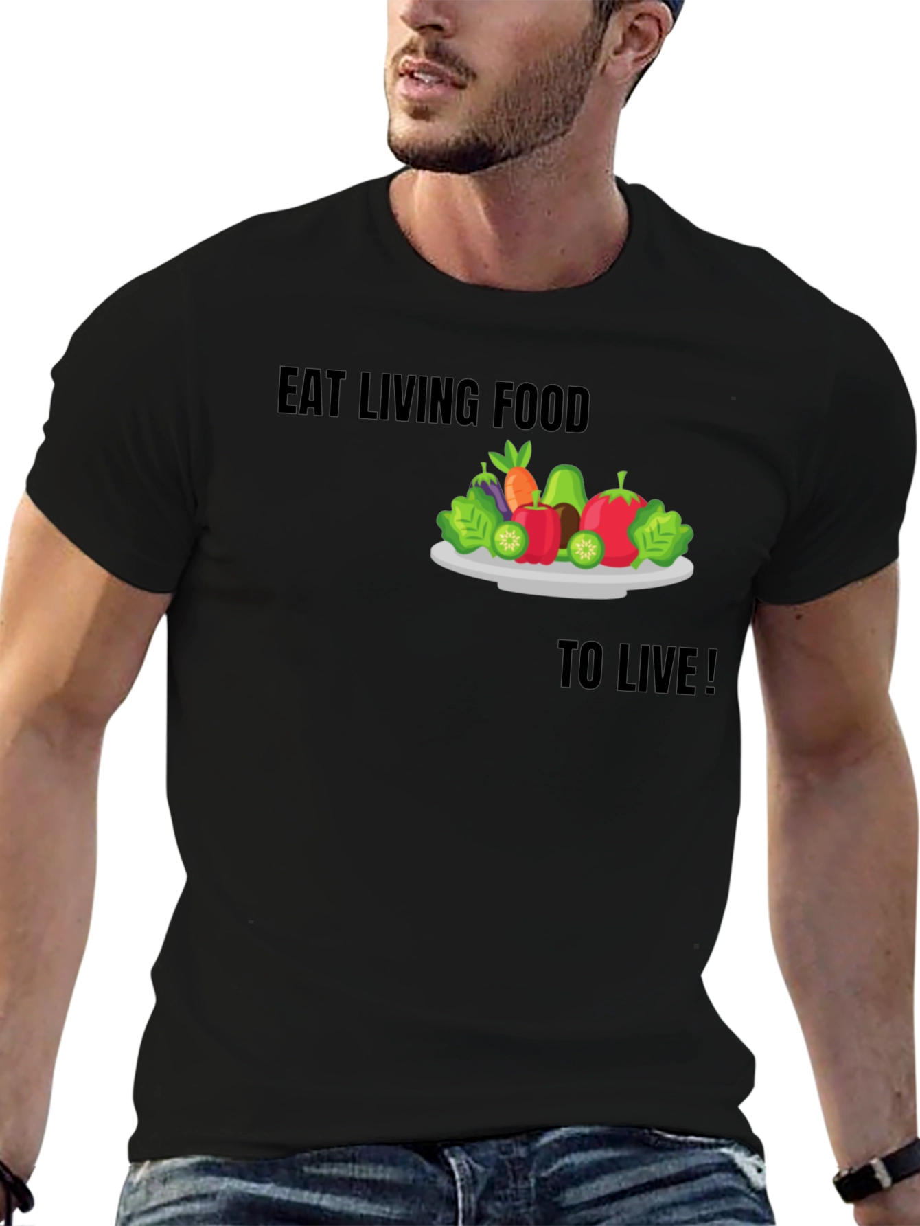 Eat Living Food Black Graphic T-Shirt