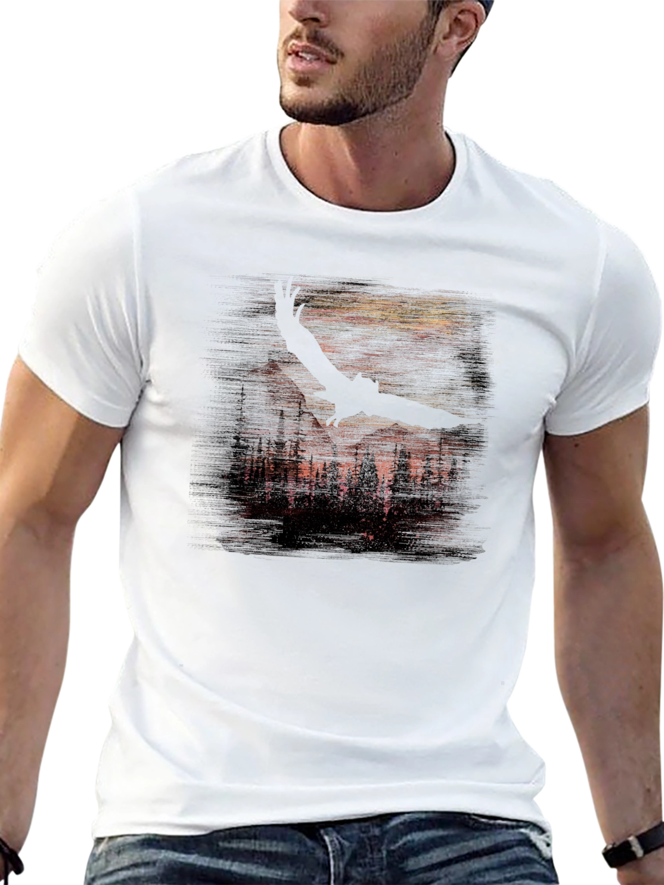 Eagle Forest Graphic Tee - Black Cotton Blend