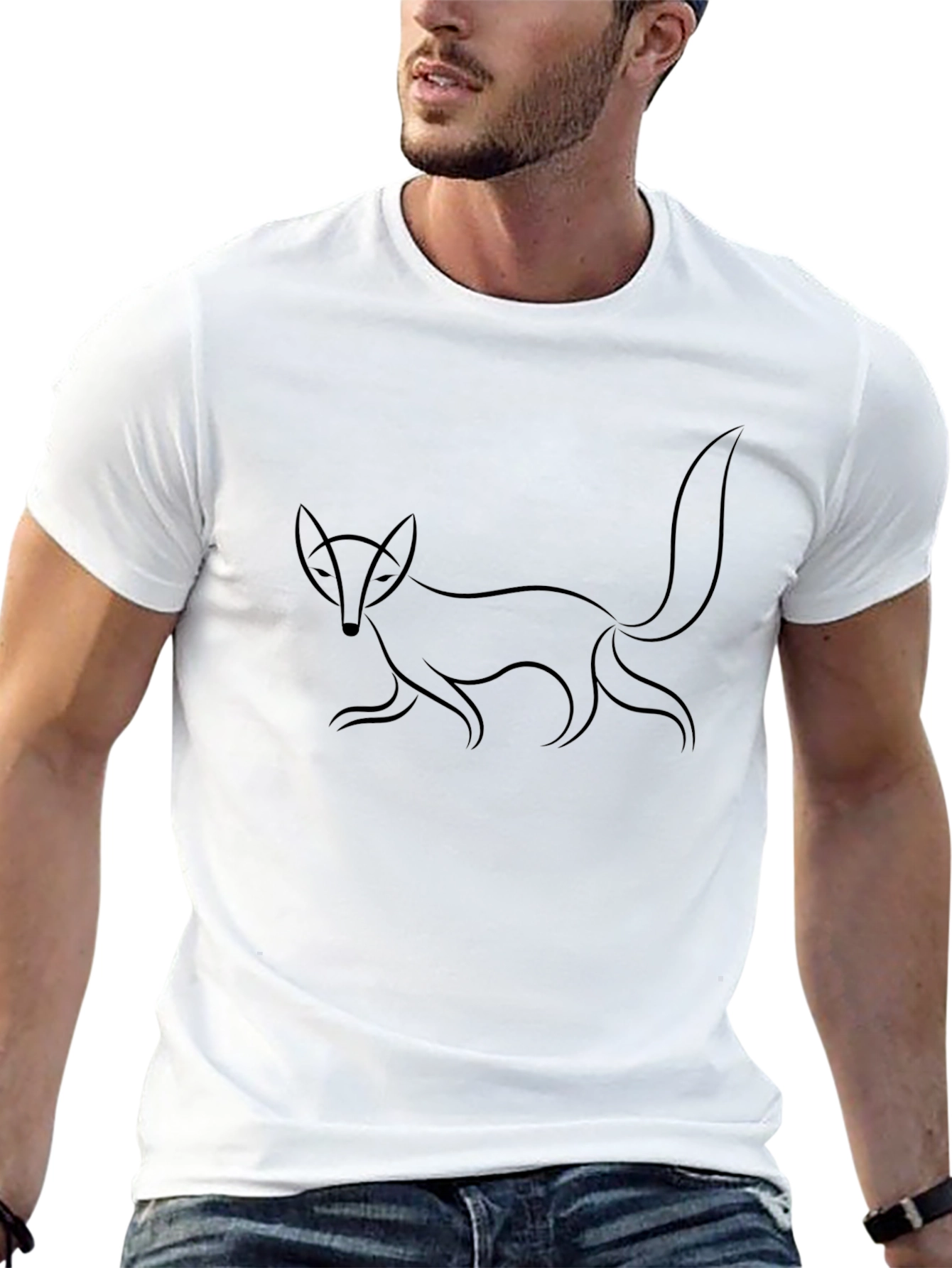 Minimalist Fox Graphic Black T-Shirt