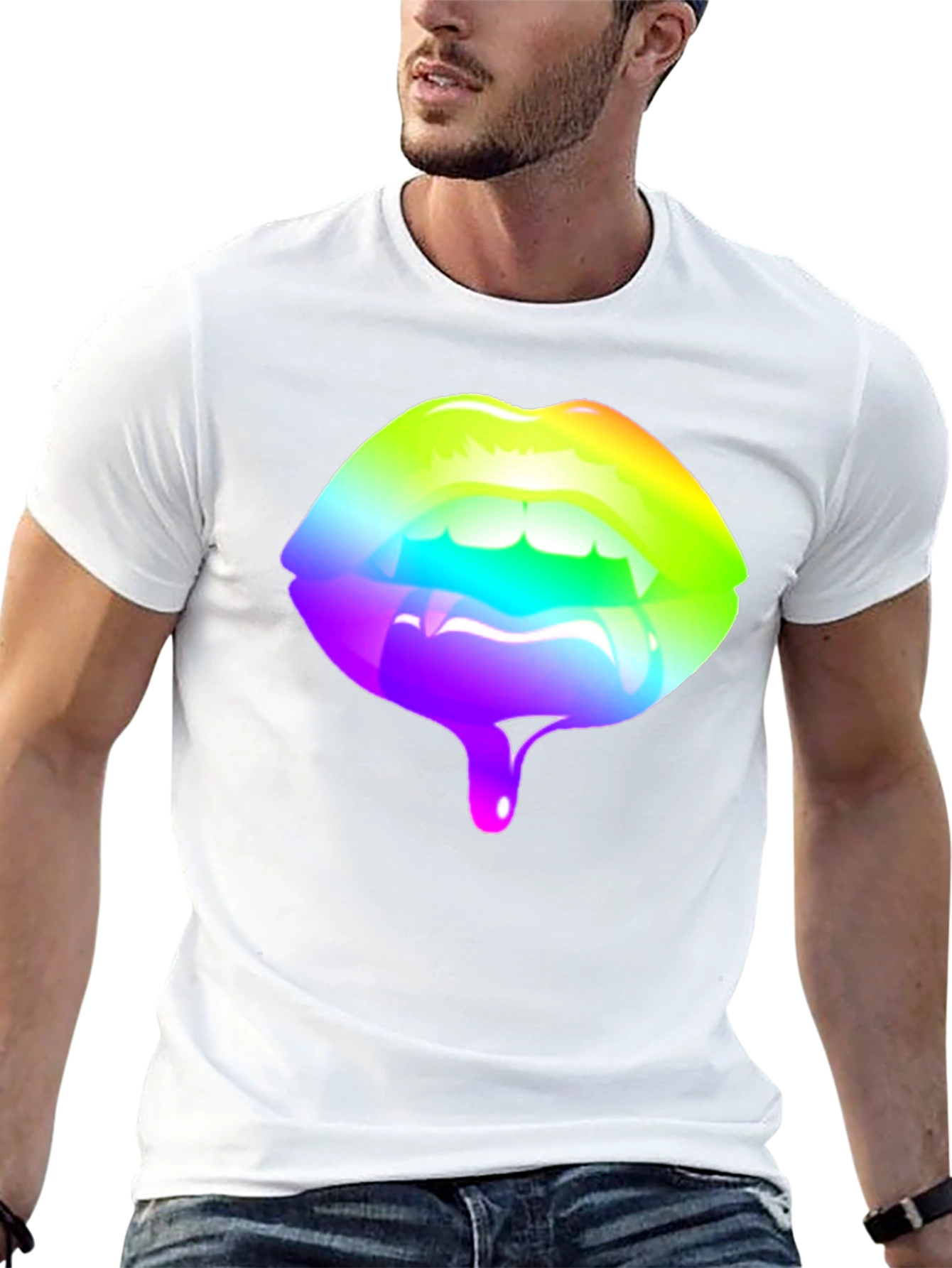 Rainbow Lips Graphic Black T-Shirt